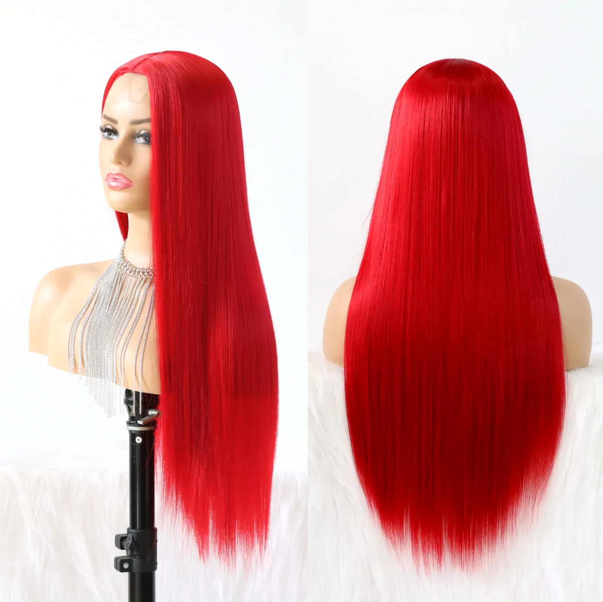 Red Lace Wigs For Women Heat Resistant Synthetic Lace Wigs Fashion Long Straight Wig 150 Density 22 inch