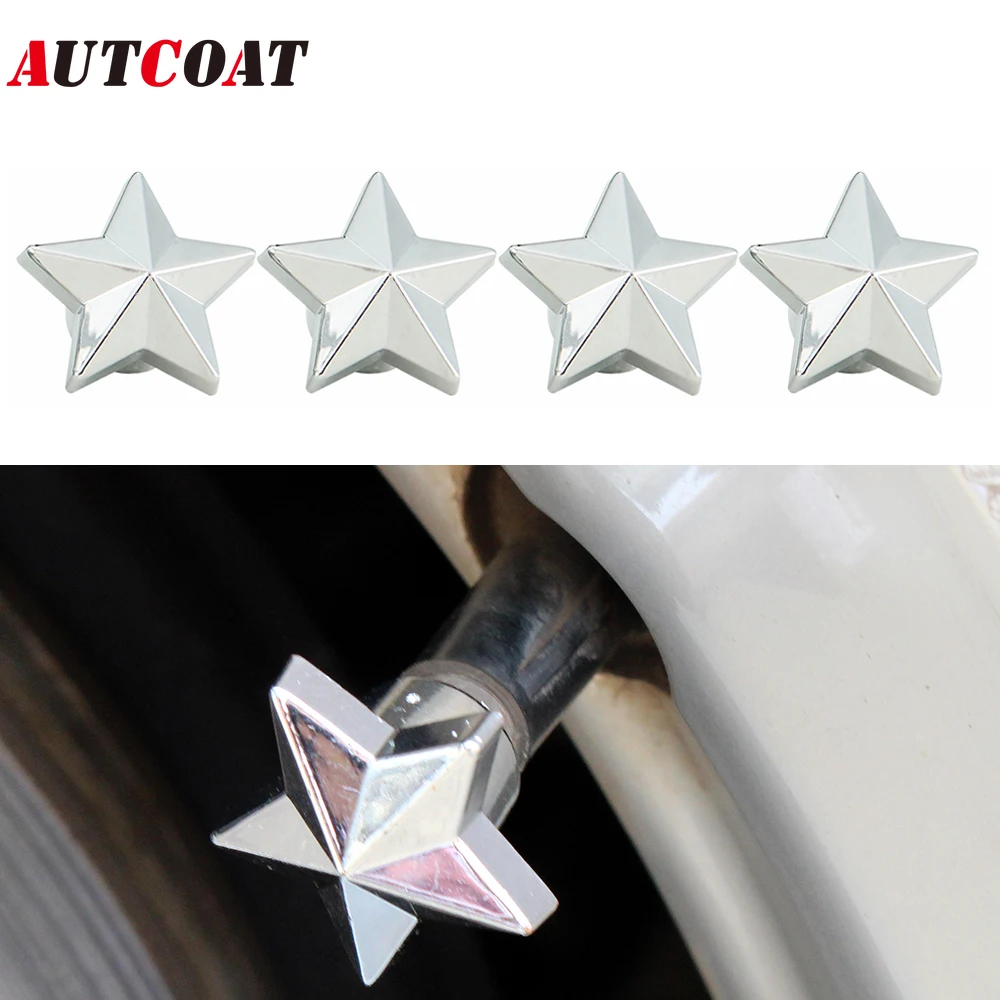 AUTCOAT 4Pcs/Set Tire Stem Valve Caps, Universal Pentagram Shaped Wheel Tyre Air Valve Stem Caps Dust Covers