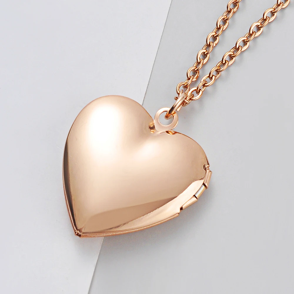 2Pcs/Lot Mirror Polish Stainless Steel Love Heart Photo Frame 28.5*28.5mm DIY Memory Locket Pendant Necklace