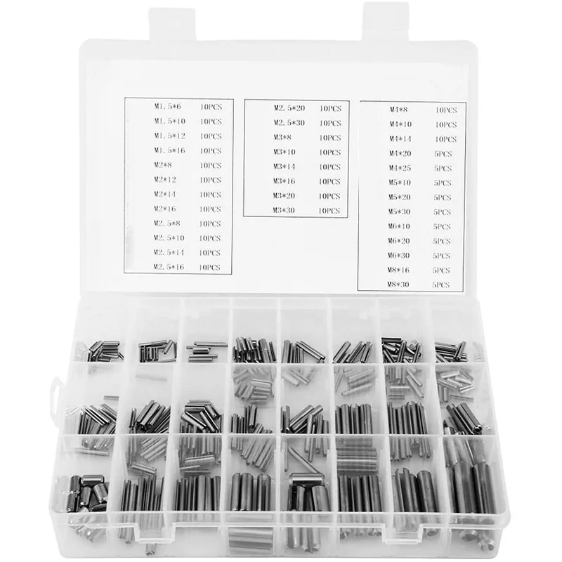 

280Pcs Stainless Steel Slotted Spring Pin Assortment Kit, Split Spring Dowel Tension Roll Pins with Box