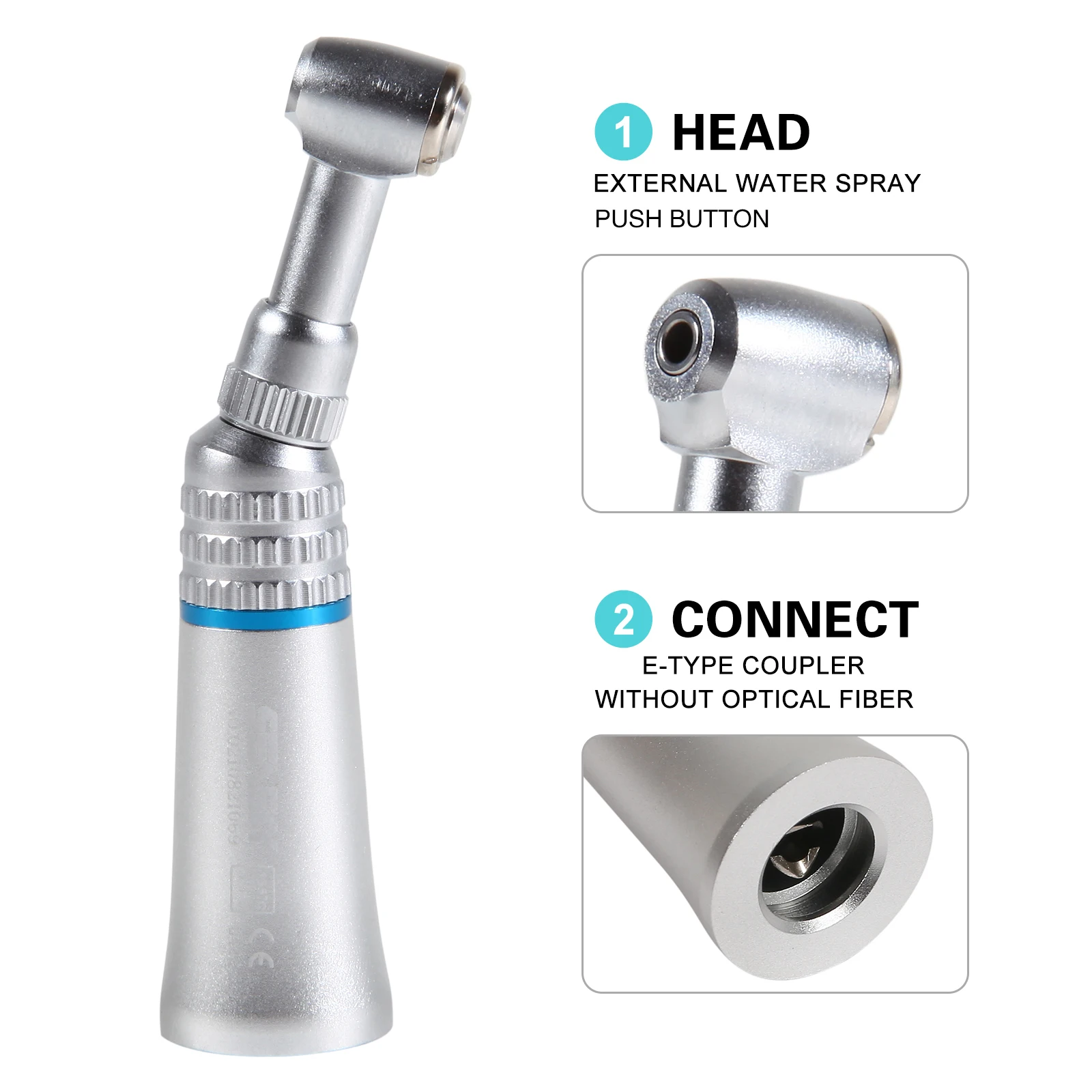 Dental Hand piece Contra Angle Turbine 1:1 Ratio Push Button Type External Low Speed Handpiece Fit Bur 2.35 CA/2/4 hole motor