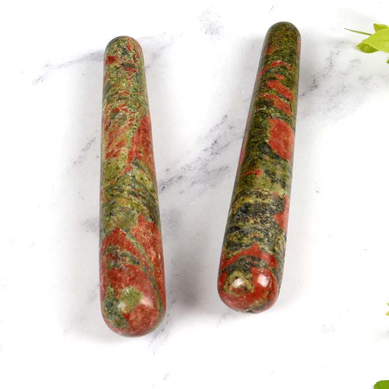 Natural Unakite Massage Stick Face Body Eye Crystal Mineral Stone Yoni Wand Massager Health Skin Care Gua Sha Tool Detox Lifting