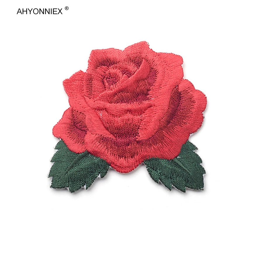 5 pezzi rosa rosso bianco rosa fiore Patch distintivo ricamato Applique ferro su tessuto adesivo abbigliamento abbigliamento abbigliamento accessori