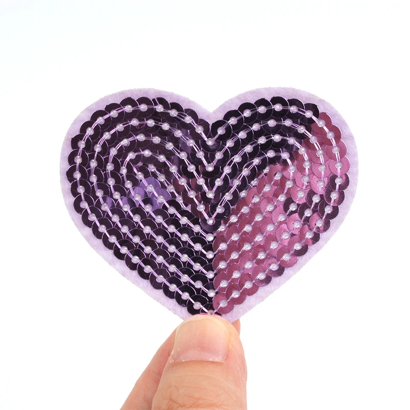 10pcs Big Sequined Heart Patch Iron On Glitter Stickers For Sweaters Dress Shirts DIY Sewing Fabric Appliques Garments Badge