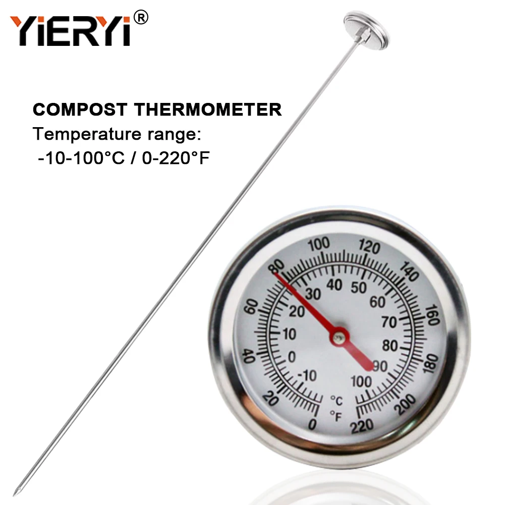 500mm Long Probe Stainless Steel Compost Soil Thermometer Instant Read -10-100℃/0-120℃ Measure No Battery for Garden Farm Test