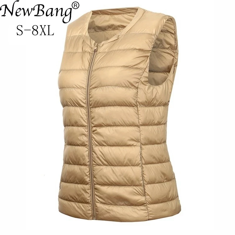 NewBang-Ultra leve colete feminino, colete sem mangas portátil, forro quente, tamanho grande, 7XL, 8XL, inverno, marca