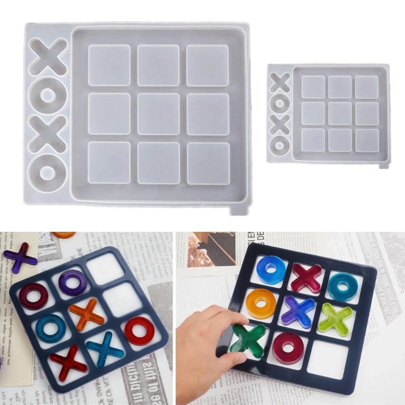 Tic Tac Toe Game Board and X O Silicone Molds Set Epoxy Resin DIY Art Craft Mold for Christmas NightA Art Crafts Tools