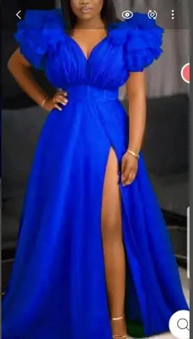 

Royal Blue Prom Dresses High Slit Cap Sleeves Special Occasion Party Dress Prom Gown Robe De Soiree Vestidos