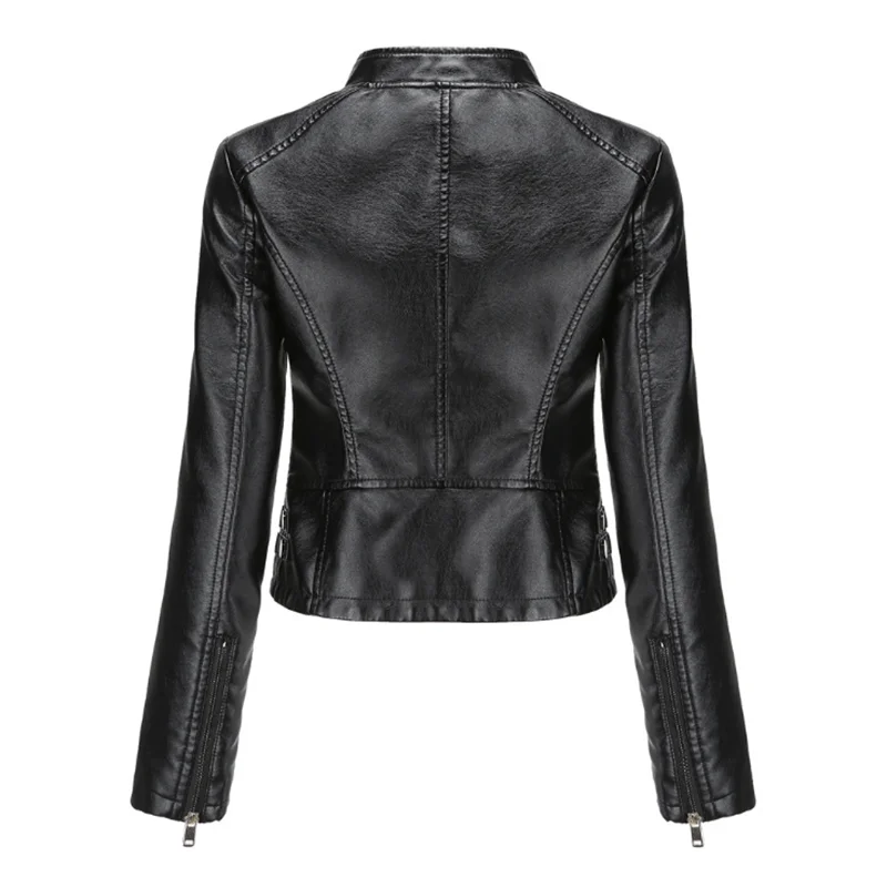 Women's Moto Biker Zipper Jacket 2021 Motorcycle Leather Jacket Black Apricot Red Coat Autumn Spring Veste Femme Chaqueta Mujer