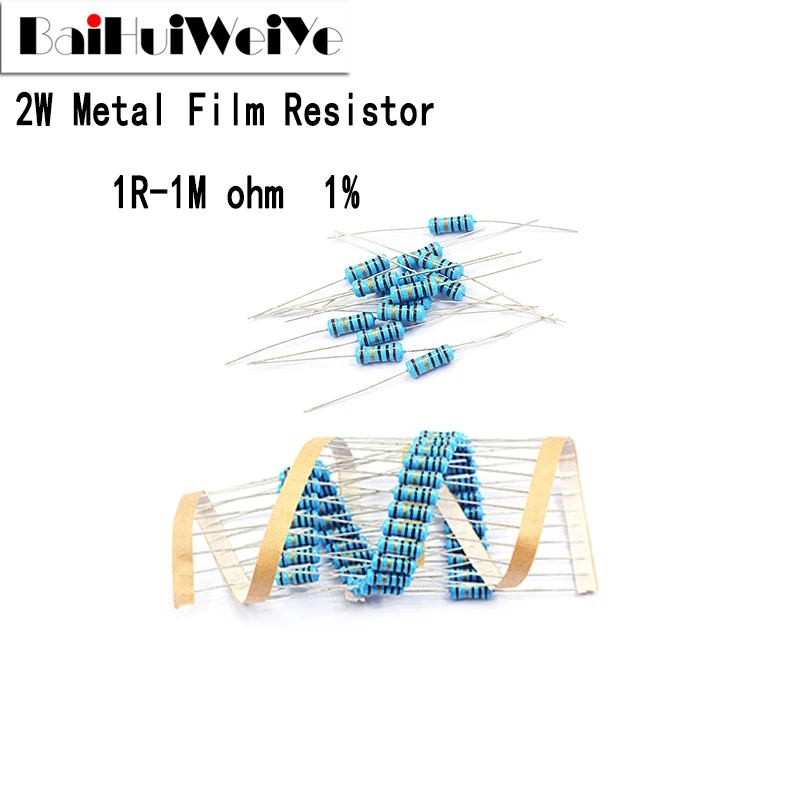 20Pcs/Lot 2W Metal Film Resistor 1R~1M 1% 100R 220R 1K 1.5K 2.2K 4.7K 10K 22K 47K 100K 100 220 1K5 2K2 4K7 ohm Resistance