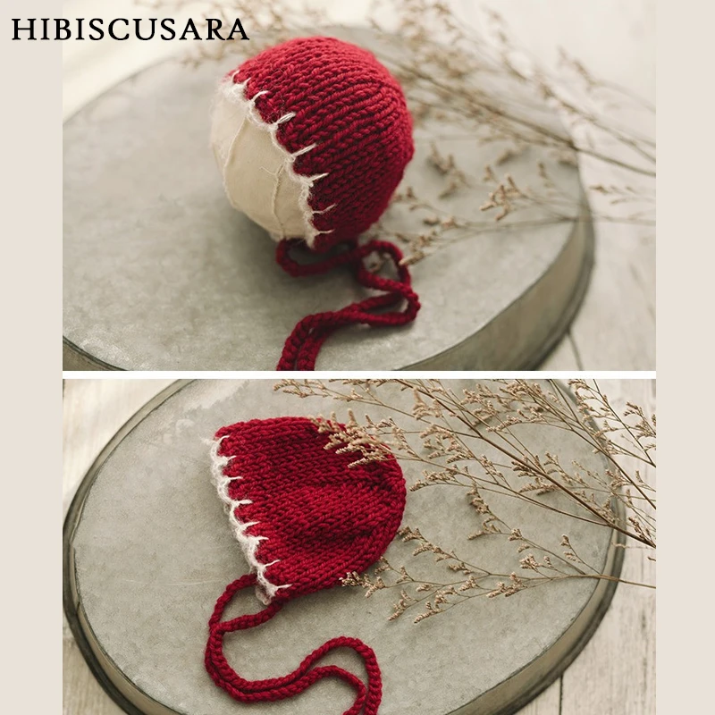 

Red Baby Hat Knitted Infant Girl Cute Warm Hats Photo Props Xmas Festival Knitting Bonnet Santa Headwear Photo Studio Accessory