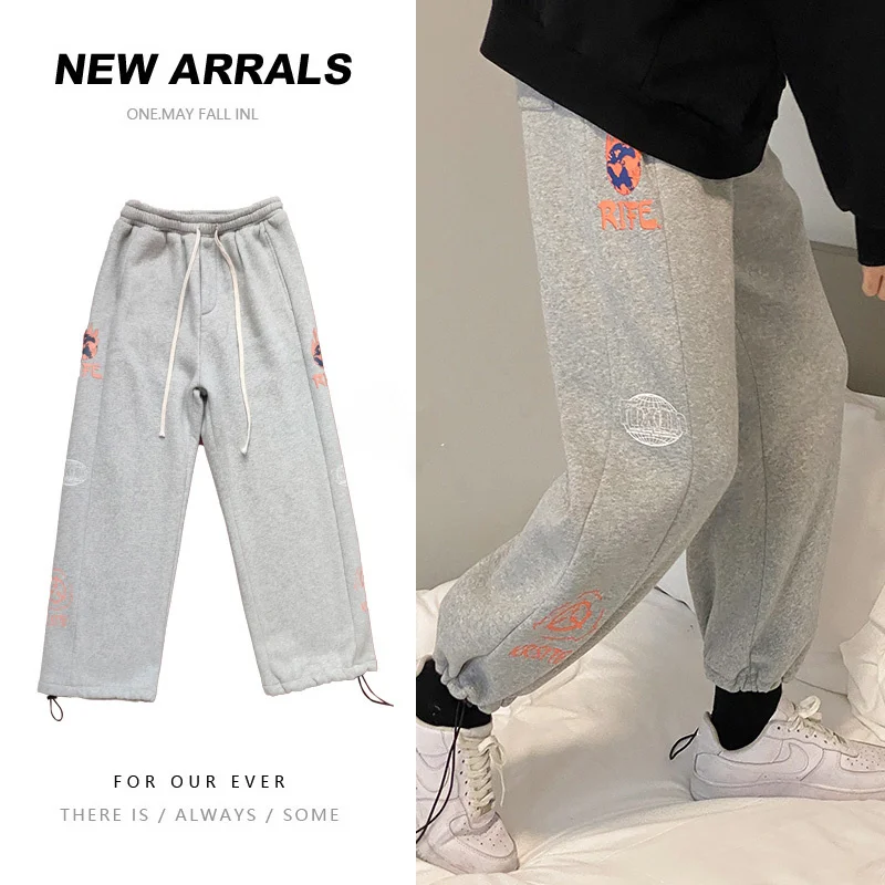 Spring and autumn men's casual pants trend large loose sports Capris printed drawstring Leggings streetwear joggers men