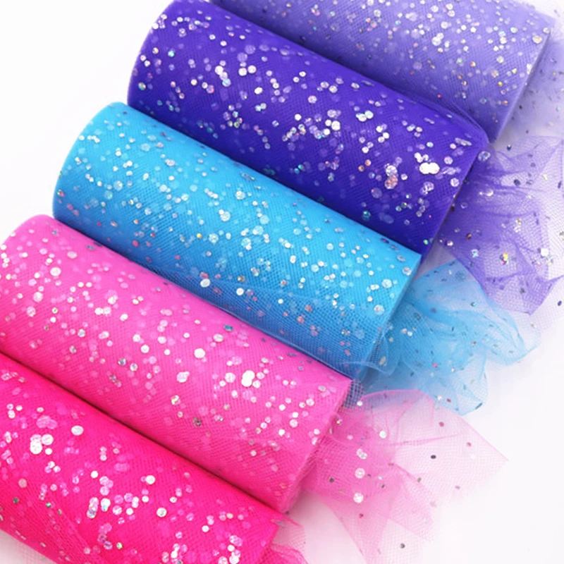 Glitter Sequin Tulle Rolls Wedding Decoration Organza Laser 25 Yards 15cm Tutu Fabric DIY Crafts Birthday Party Supplies White