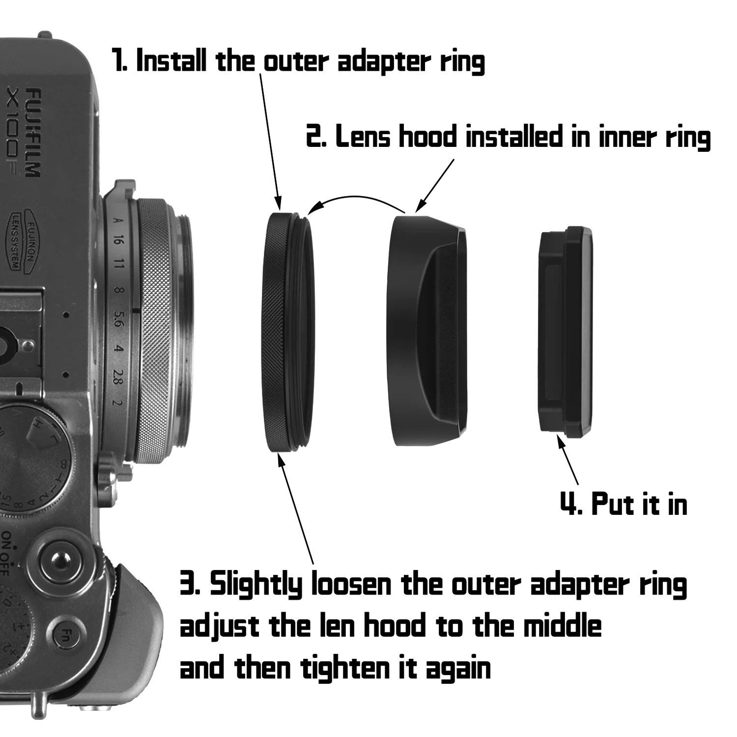 Imagem -05 - Cebola-alumínio Câmera Lens Hood 49 mm Anel Adaptador Acessório para Fujifilm X100vi X100v X100f Preto Prata yc