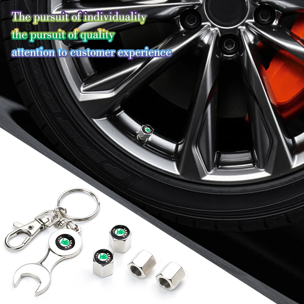 Car Styling Metal Wheel Tire Valve Caps Stem Case For Skoda Octavia 2 3 Kodiaq Rapid A5 Car Accessories Valve Keychain Ring