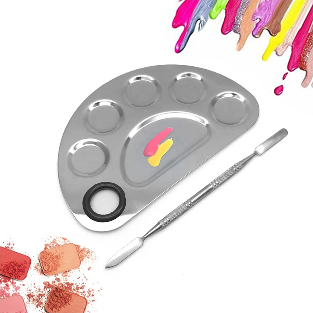 Stainless Steel 6 Holes Makeup Palette Nail Art Polish Mixing Plate Cosmetic Artist Mixing Palette for Mixing Foundation