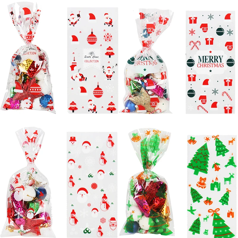 50pcs santa tree pattern christmas bags candy/gift wrapping opp plastic bags packaging for new year party decor christmas natal