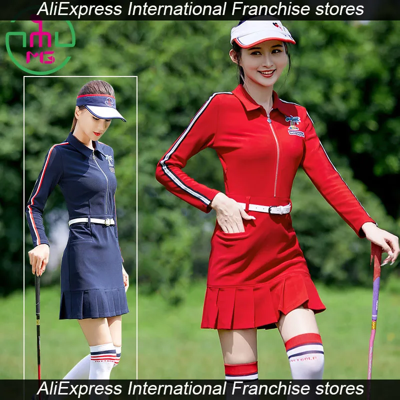 MG Medium Golf Tennis Clothing Dress Women's Long Sleeves Slimming Red Medium Thickness High Play Dress Lady SportsTops  Wear