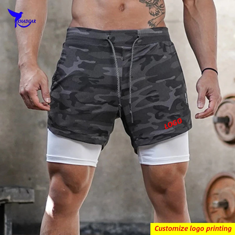 

2021 Summer 2 IN 1 Quick Dry Running Shorts Men Marathon Training Gym Fitness Jogging Sport Short Pants With Longer Liner Custom