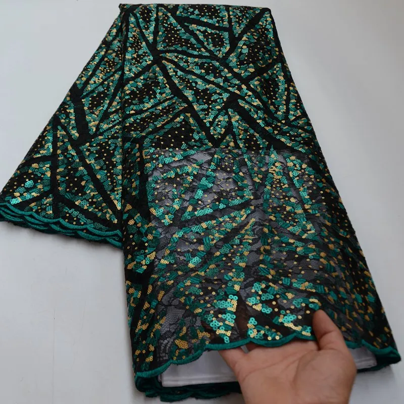 

Latest African Net Lace Fabric High Quality Sequins French Mesh Lace Fabric For Wedding Party Sewing TS9363