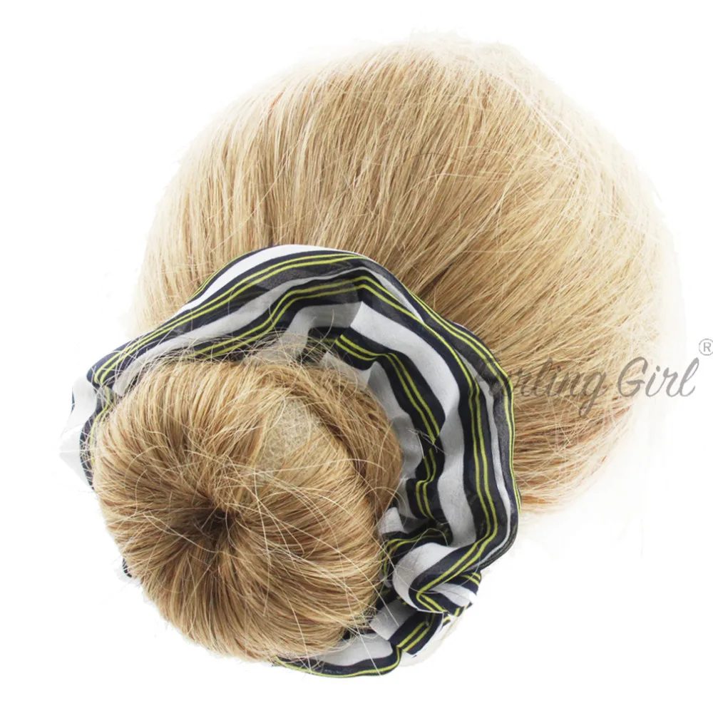 Furling Girl 1PC 3 Different Printed Colors Stripes Chiffon Fabric Hair Scrunchies Women Hair Ties Gum Elastic Hair Bands