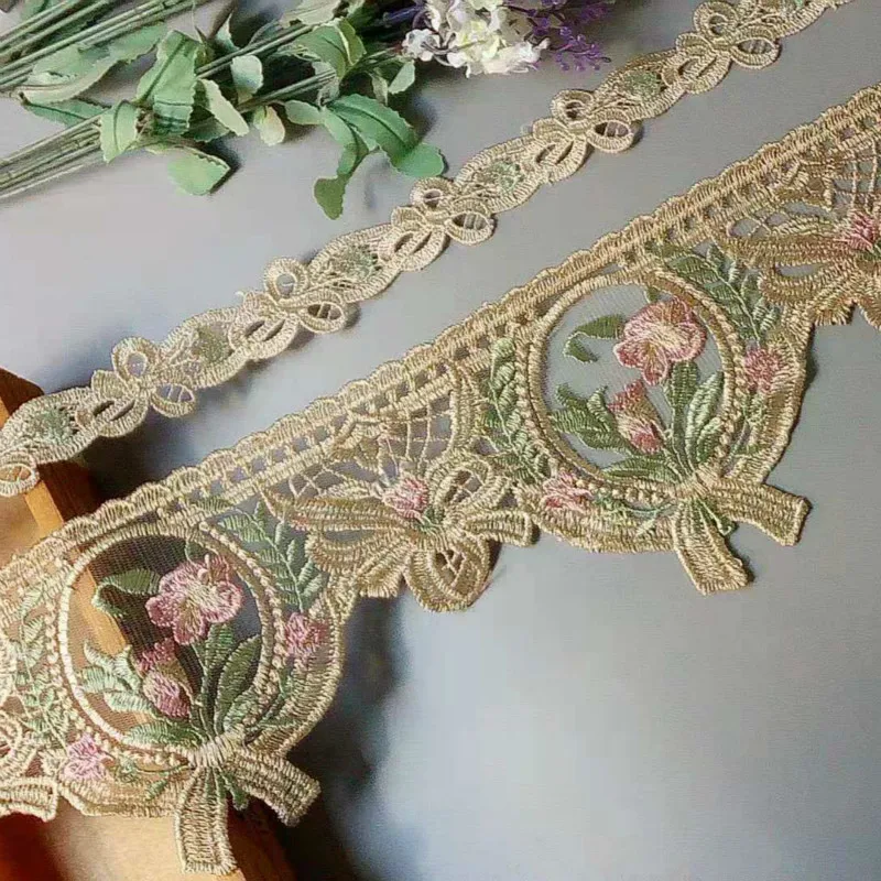 1 jard haftu w kwiaty Koronkowe wykończenia wstążek na sofę Wykończenia zasłon Kostiumy Aplikacja beżowa 12 cm 3 cm Nowość