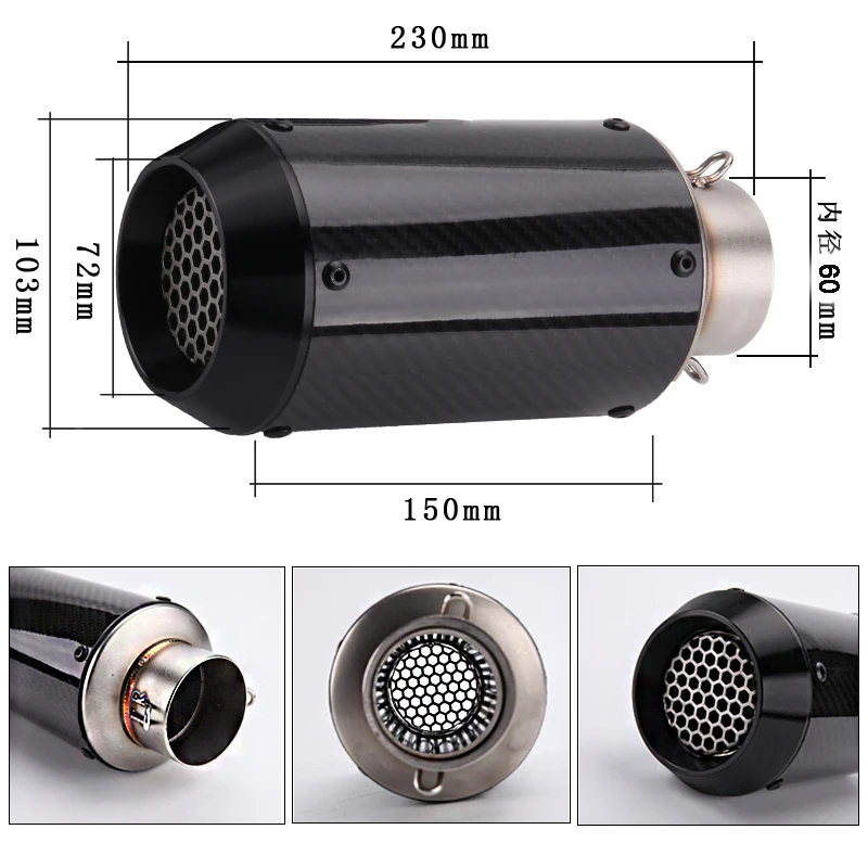 

Motorcycle Exhaust Motorcycle Muffler Carbon Fiber 36-51mm Universal Z900 CBR500 Z250 ZX6R MT09 FZ09 MT07 Z800 BJ600 FZ16 ER6N