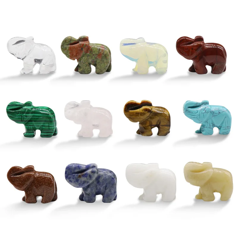 

12pcs/lot Natural Crystal Stone Carving Elephants Beads 16X28X37mm Decoration ornaments Carving animals Gem Stones