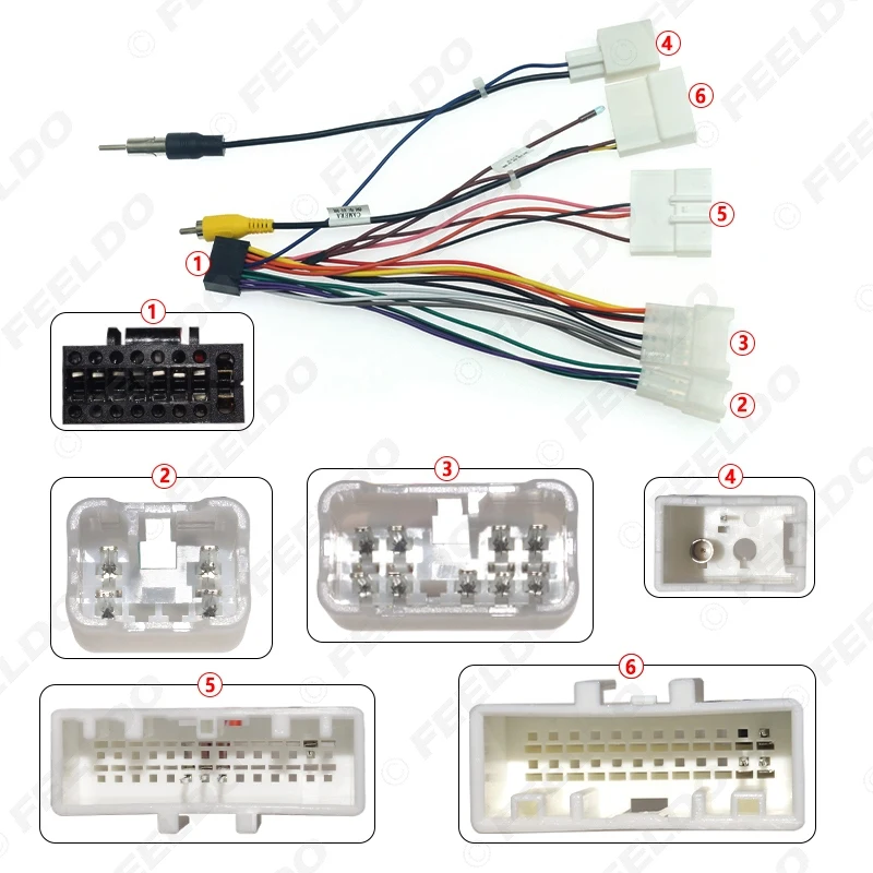 FEELDO Car Radio 16PIN Adaptor Wiring Harness With Back Camera Wire For Toyota Audio Power Cable Head Unit Harness