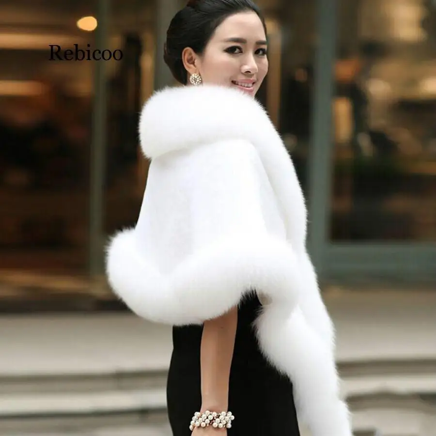 Women Bridal Shawl Fur Faux Fur Wrap Wedding Cape Shawl Fur Cape Winter fur jacket manteau femme