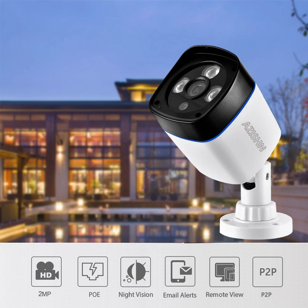 AZISHN Security POE IP Camera Network Camera Video Surveillance 1080P HD Night Vision CCTV Waterproof outdoor 2MP Bullet Cam