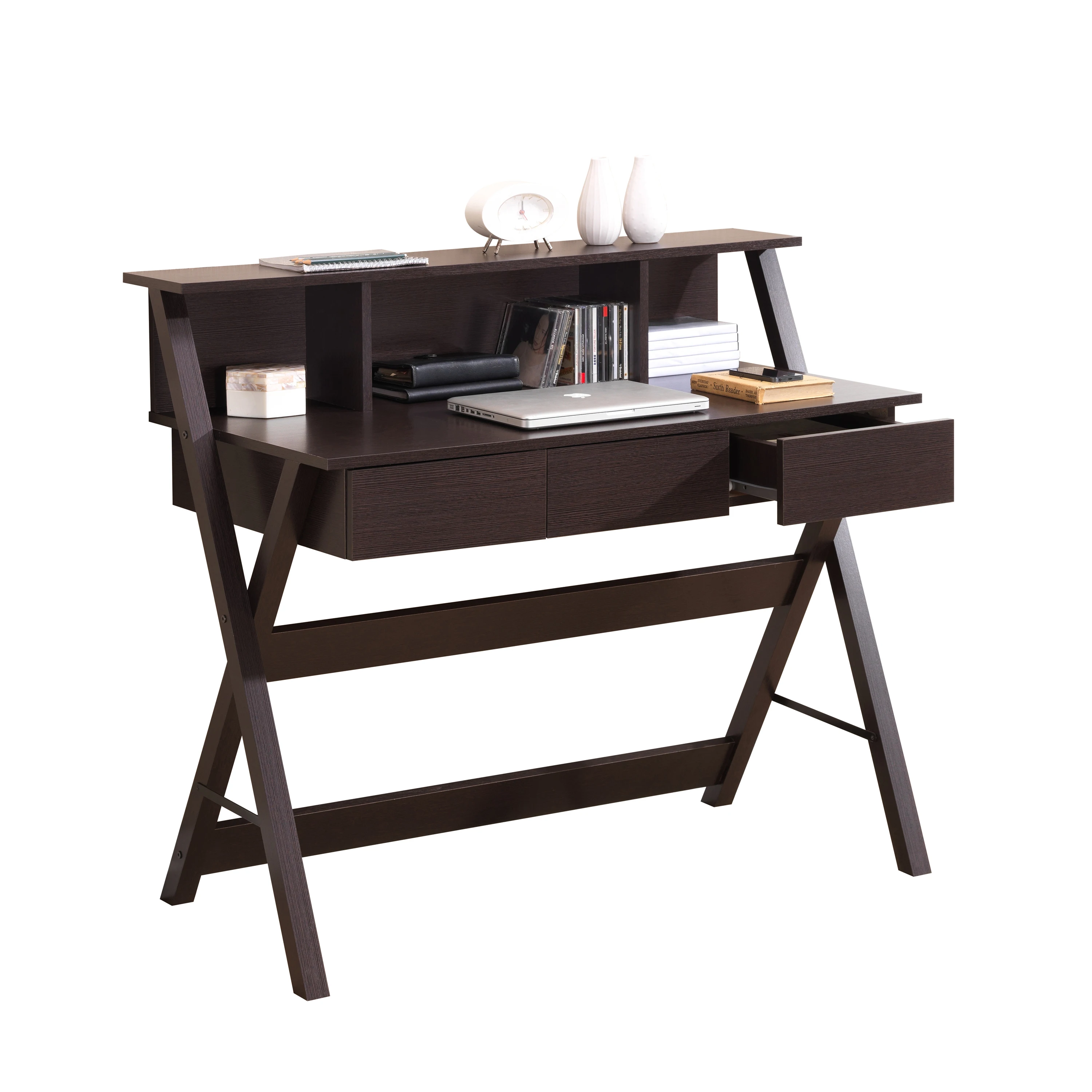 Writing Desk Table 43x22x38Inch Laptop Computer Desk with 3-Drawer&Storage Shelf Brown[US-W]