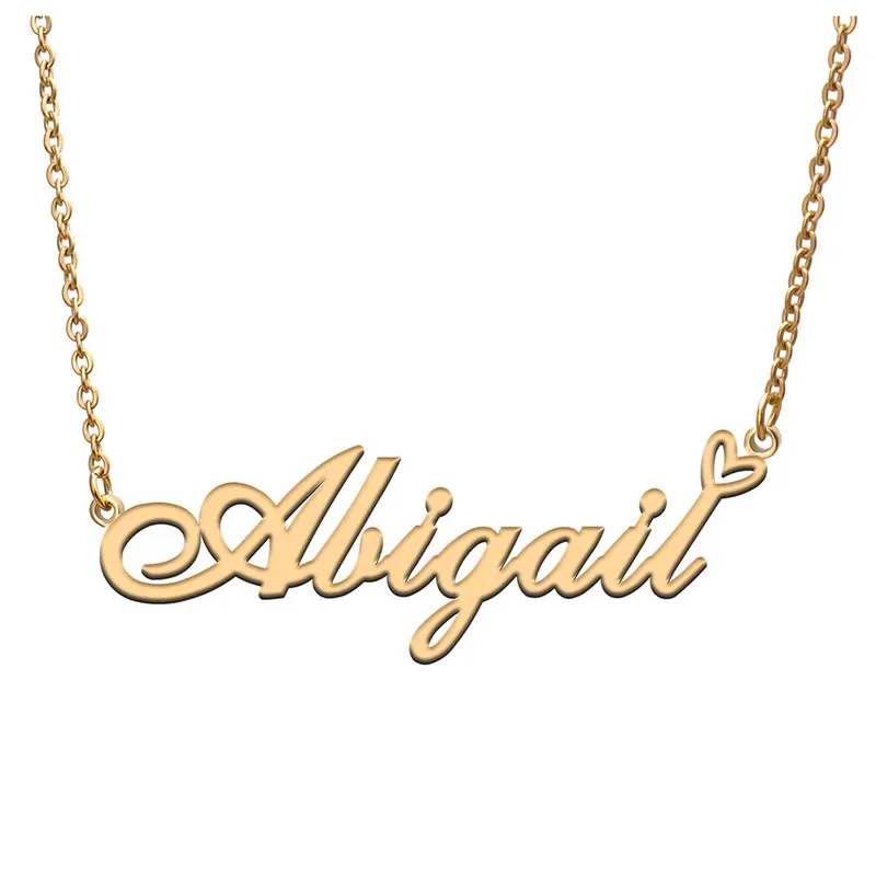 Abigail with Love Heart Name Necklace for Women Stainless Steel Jewelry Nameplate Pendant Femme Mother Child Girls Gift