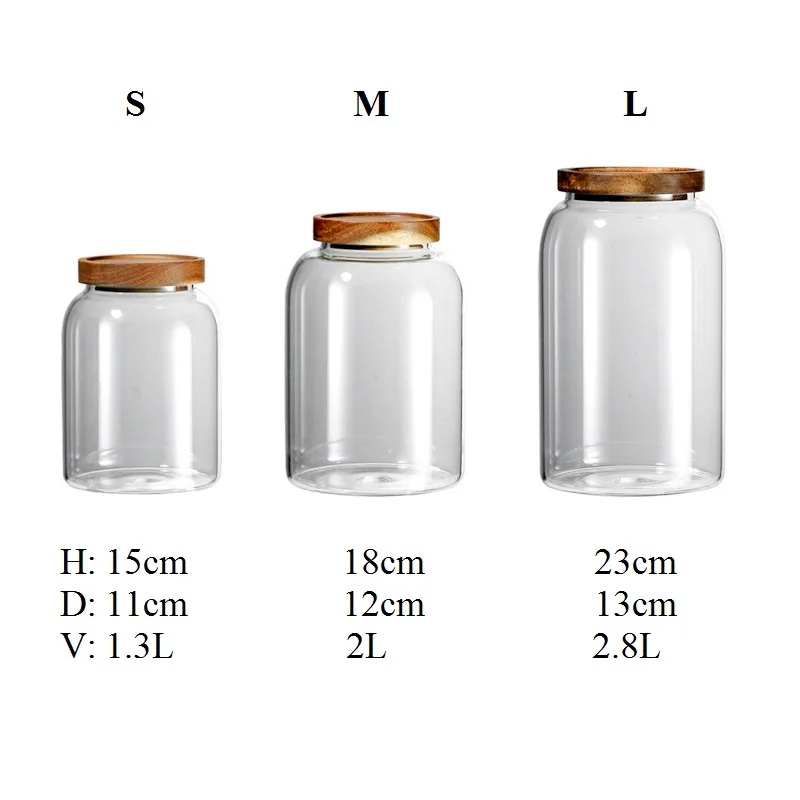 High Borosilicate Glass Food Storage Jar, Clear Bottle with Acacia Wood Cover, Air Tight Cans for Spicy Coffee Beans, 1 Piece