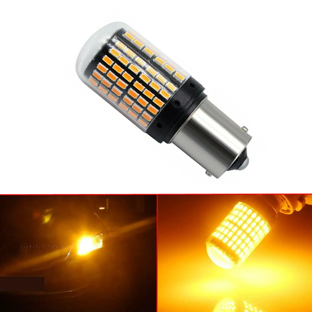 

1pcs BAU15S 1156 LED Amber Yellow 3000K Car Turn Signal Light Bulbs 144SMD Canbus No Error 48W Accessories For BMW Ford Kia