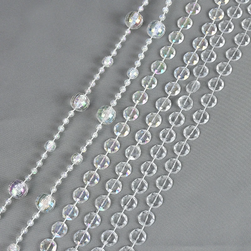 3 Meters Faux Pearl Beads Garland Transparent/White Color Crystal Rhinestones Diy Jewelry Chain String Home Curtain Decorations