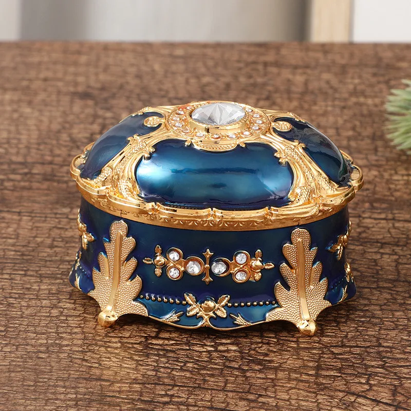 European-Style Oval-Shaped Jewelry Trinket Box With Shinning Rhinestones Ring Jewelry Storage Boxes Home Decor Unique Gift