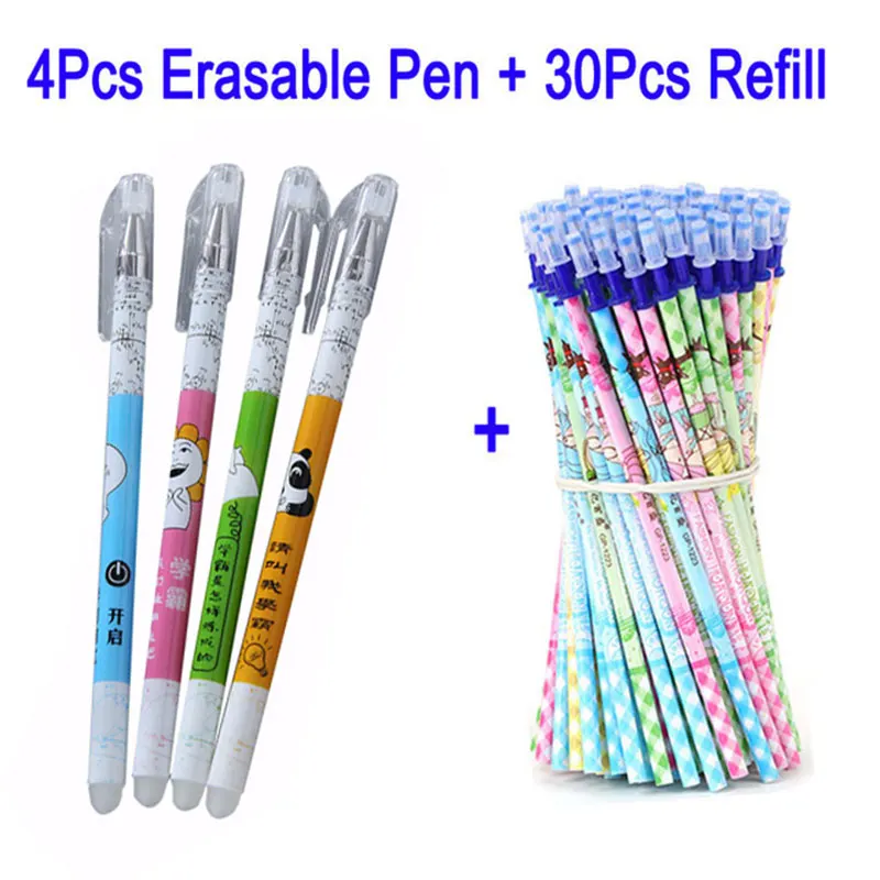 34Pcs/Set Erasable Gel Pen 0.5mm Erasable Pen Refill Rod Blue Black Ink Washable Handle For School Stationery Office Writing