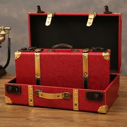 Customized Luxury Vintage Trunk Suitcase Red Travel Leather Luggage Valises Fashion Large Capacity Clothes Storage Prop Box