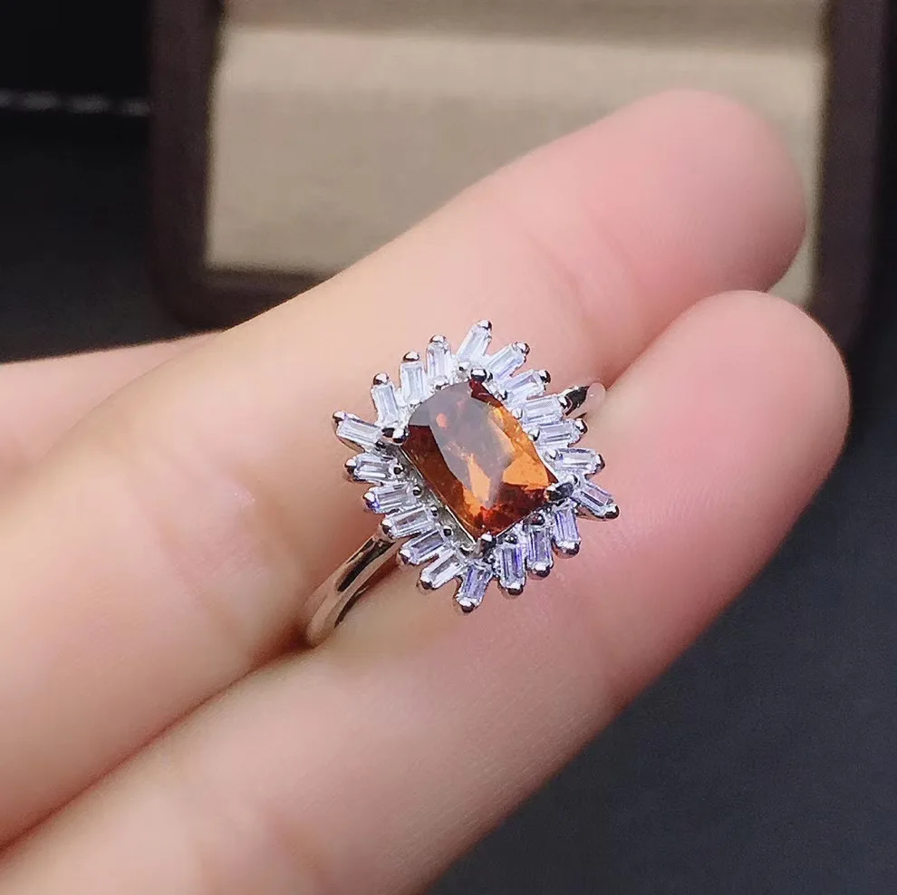 Pure High Grade Natural And Real Vivid Orange Garnet Ring 925 sterling silver Fine jewelry Fashion Woman Ring