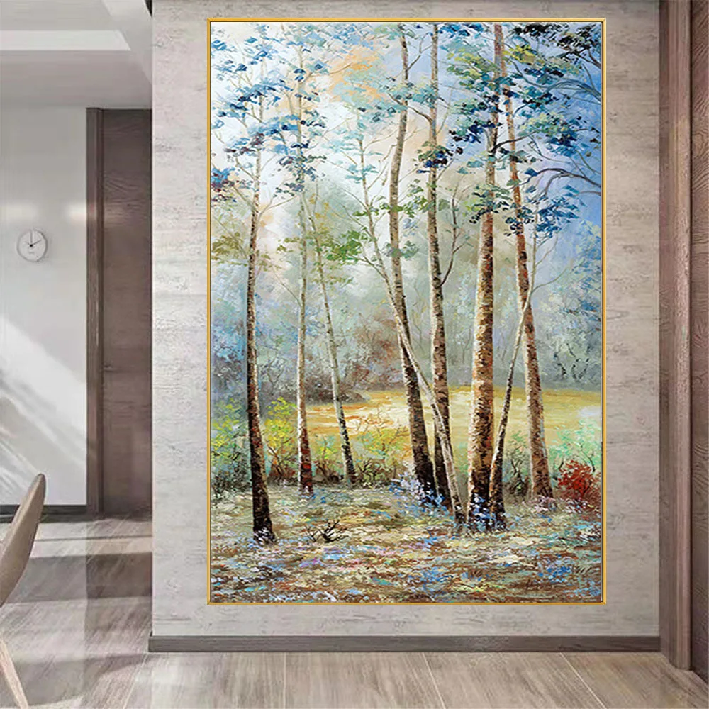 Large Size 100% Hand-Painted Trees Landscape Oil Paintings On Canvas Modern Wall Pictures For Living Room Home Decor Art Poster