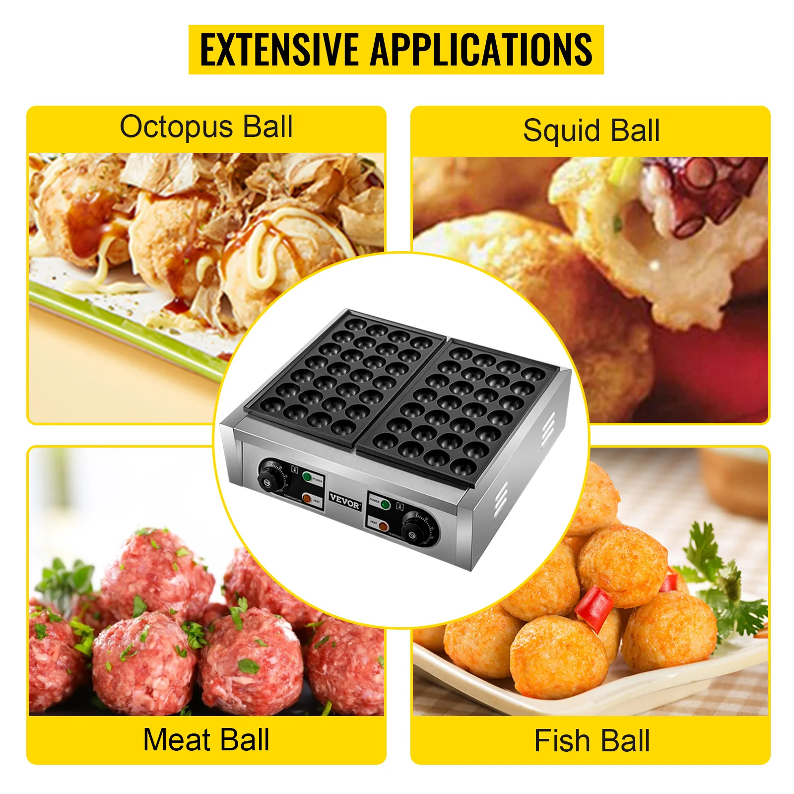 VEVOR Electric ko야키 메이커 상업용 ko야키 머신 스틱 더블 베이킹 팬 56 Octopus Household Small Fish Ball Grill