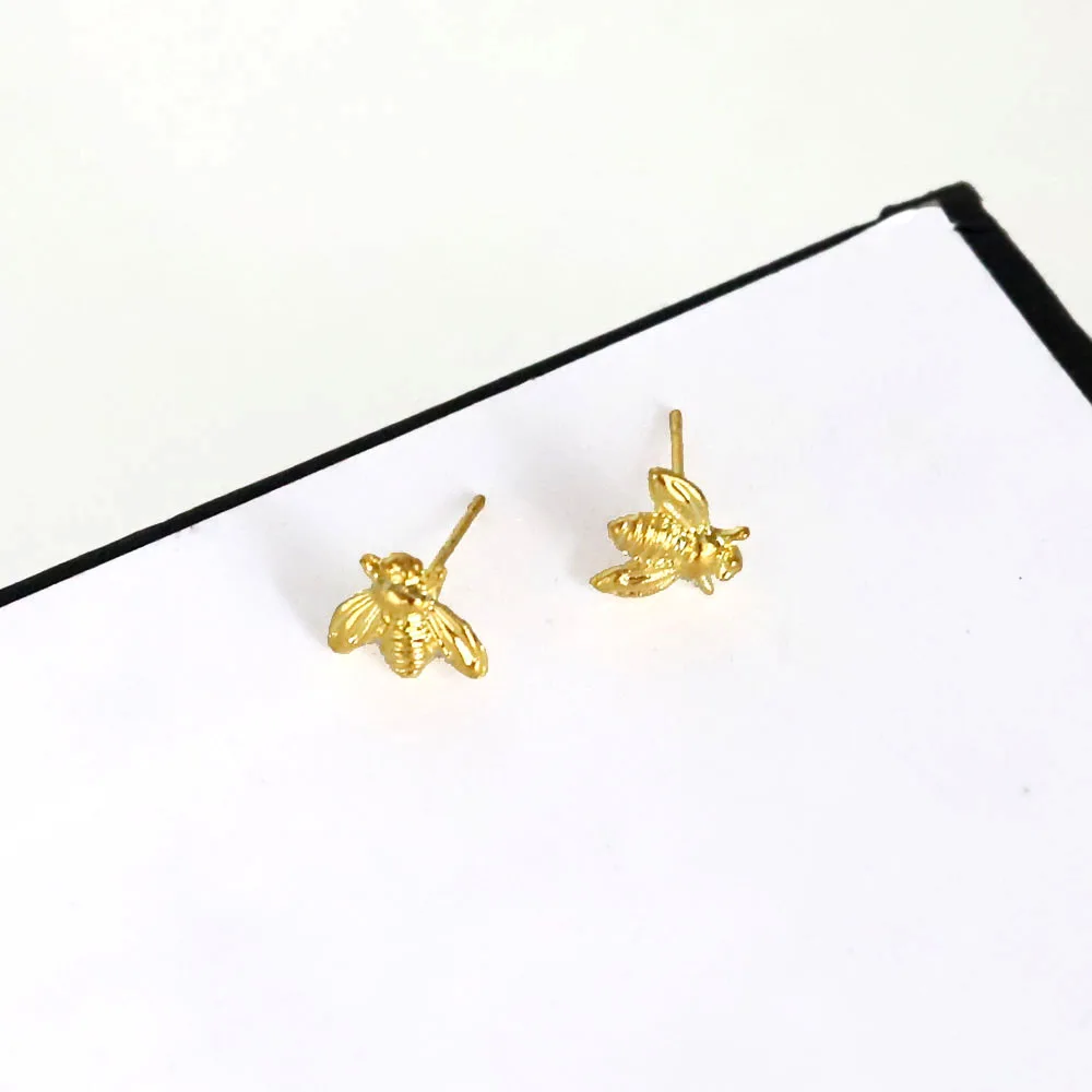 Golden Bee Studs, Little Bumble Bee Stud Earrings, Copper Bee 925 Silver Needle Hypoallergenic Earrings,Women Jewelry Gifts