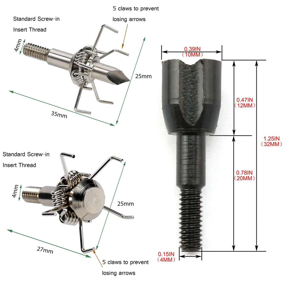 4 Styles 12PK Archery Small Game & Target Points Bowhunting Hunting Broad Head Judo Arrow Points,Paw Point Arrow Tips Screw case