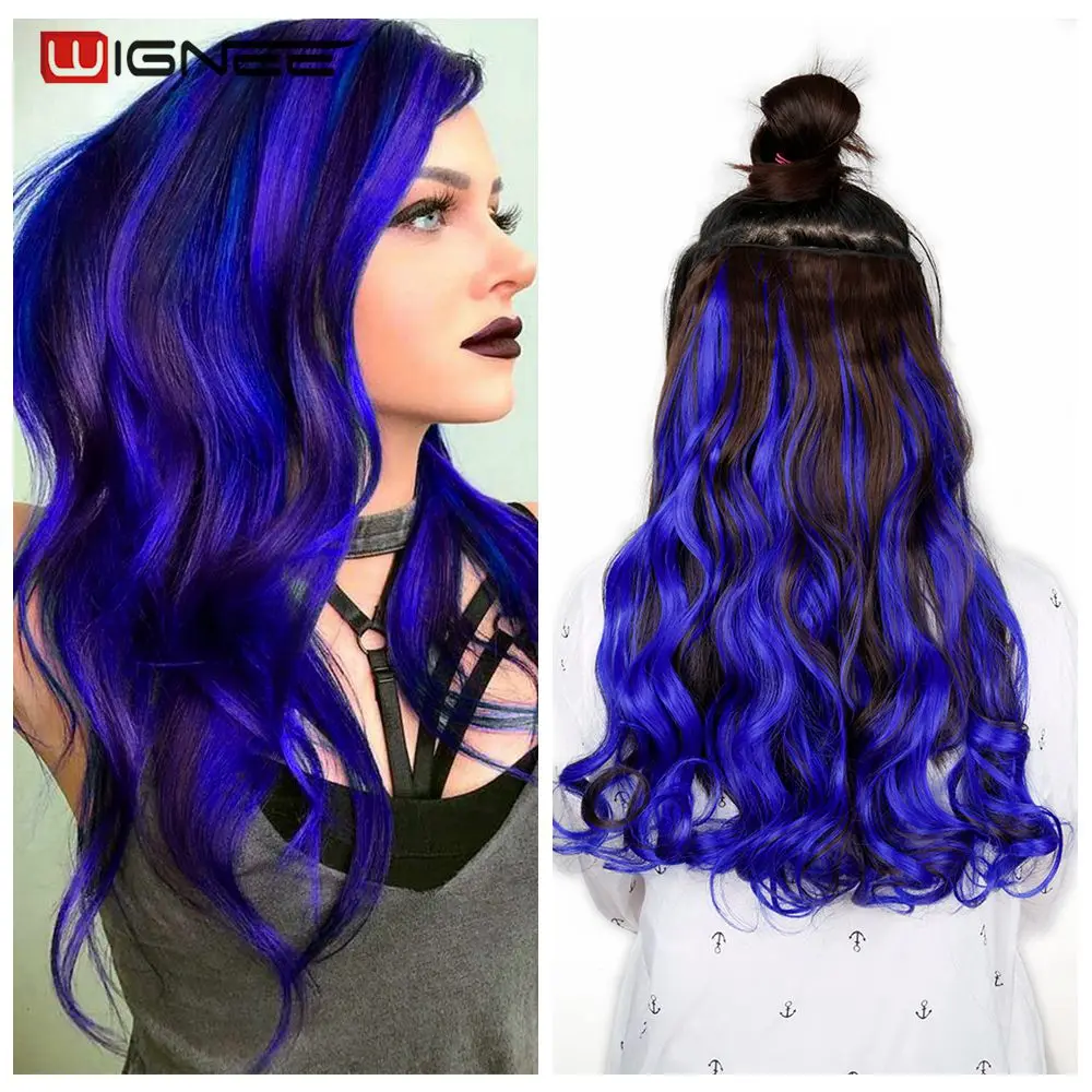 Wignee in-peruca de extensão capilar sintética, peça única, fibras sintéticas, metade do cabelo para cosplay, sintética, sintética, sem cola