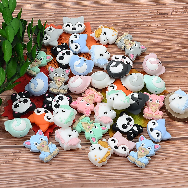 LOFCA 5pcs/lot Fashion Jewelry Animal Mini Silicone Beads Necklace BPA Free Silicone DIY bracelet necklace jewelry accessories