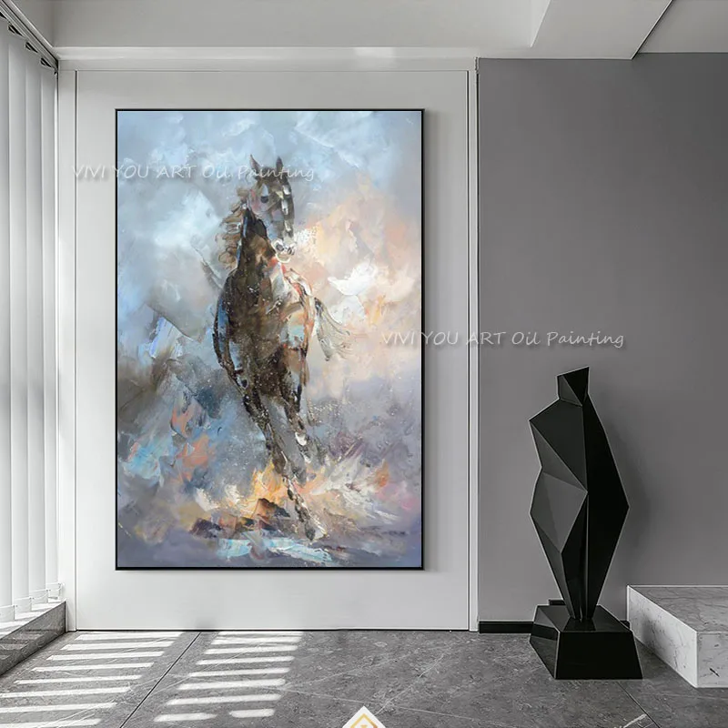Knife Oil Painting Horse On Canvas Experienced Artist Handmade High Quality Abstract Knife Horse Painting For Wall Decoration