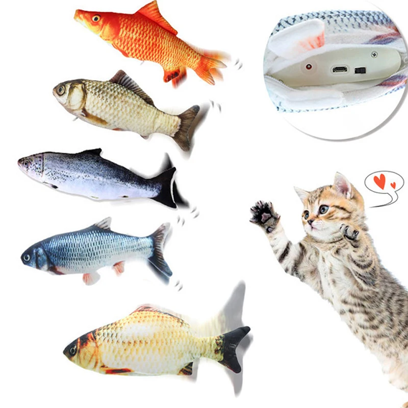 Dancing Jumping Moving Floppy Fish Cat Toy  14 kinds of fish to choose from USB Charging Simulation Fish Pet  Funny cat toy