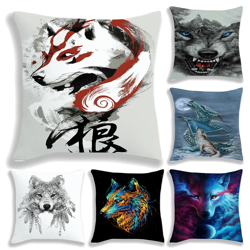 Cartoon Wolf Pillow Case Cushion Chair Home Decor Sofa Covers Pillowcase 45*45 Pillow Cover Inner Is Not Included