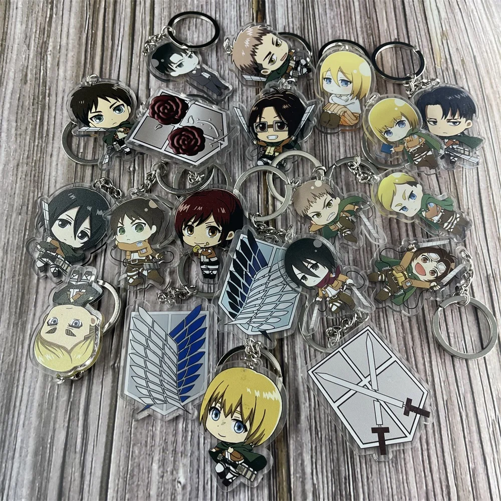 Anime Attack on Titan Levi Ackerman Eren Jaeger Key Chain Pendant Cosplay Two-sided Acrylic Keychain Keyring Prop